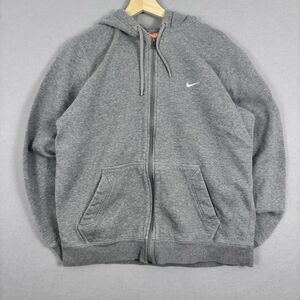 Vintage Nike Jacket Size Large Gray Fleece Full Zip Up Hoodie Pocket Swoosh Y2K